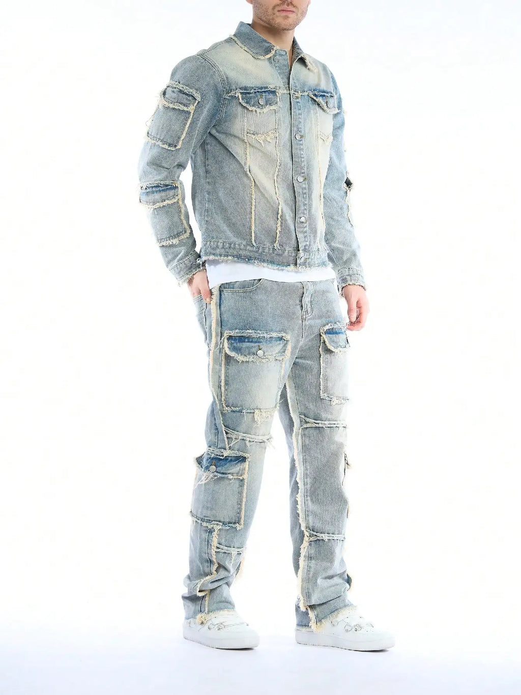 Men's Vanguard Patch Denim Two-Piece Set (Jeans + Denim Jacket)