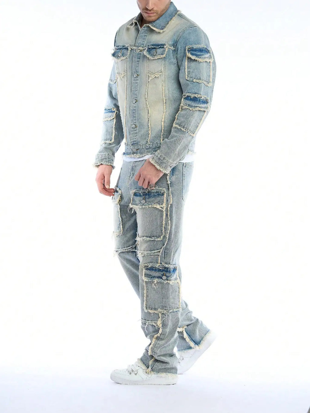 Men's Vanguard Patch Denim Two-Piece Set (Jeans + Denim Jacket)