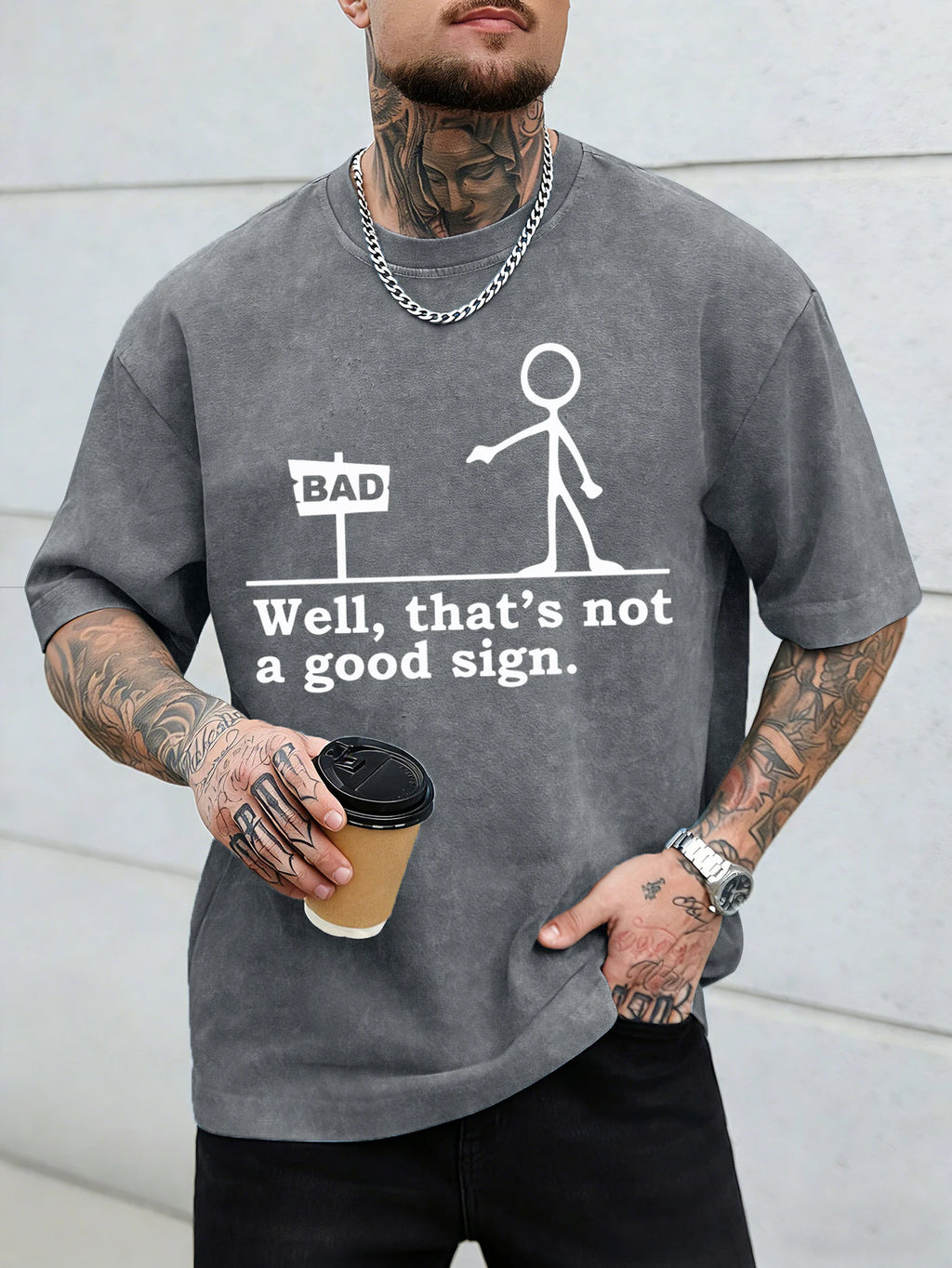 “Not a Good Sign” Vintage Graphic Men Washed Tee Shirt