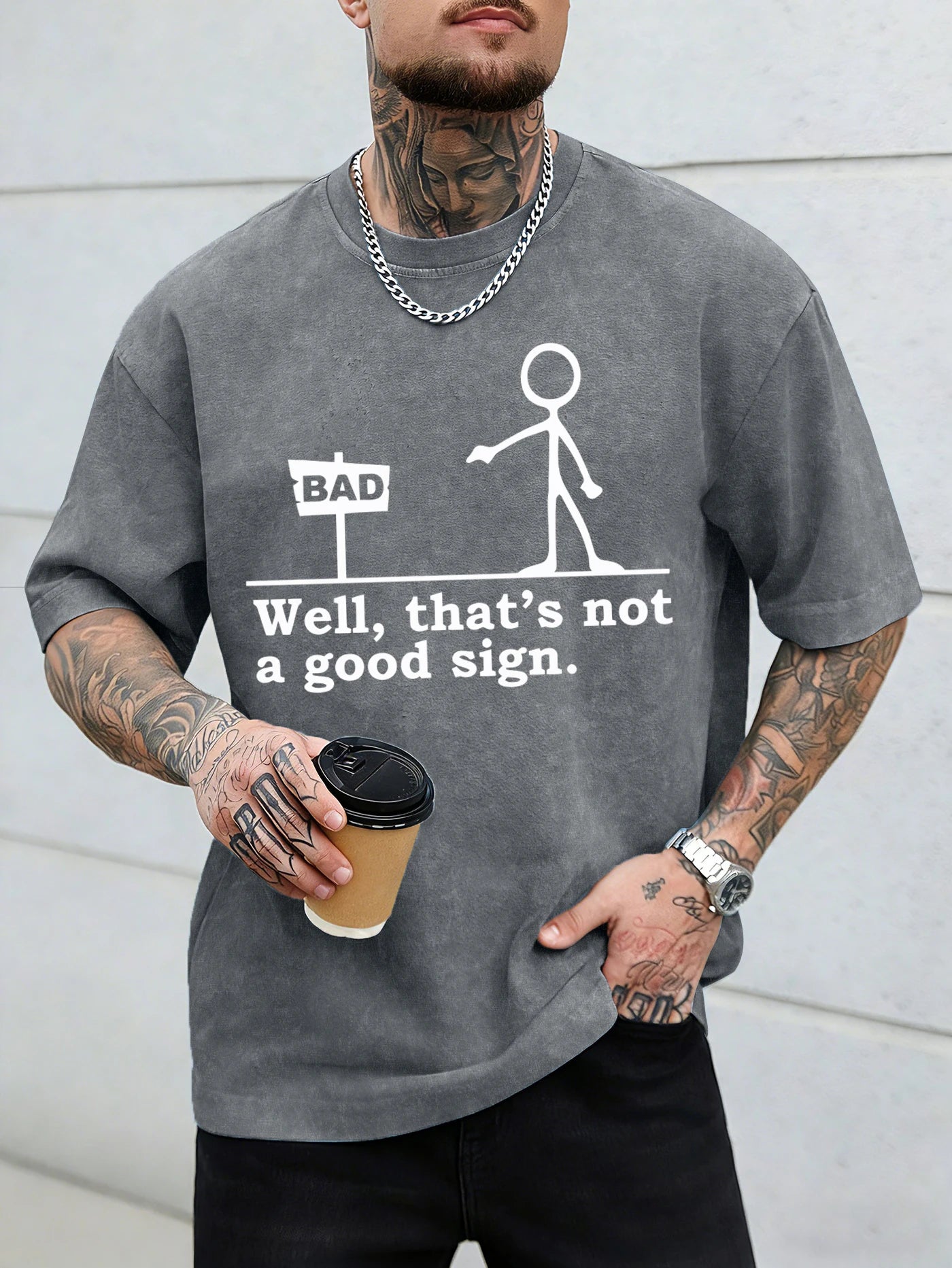 “Not a Good Sign” Vintage Graphic Men Washed Tee Shirt