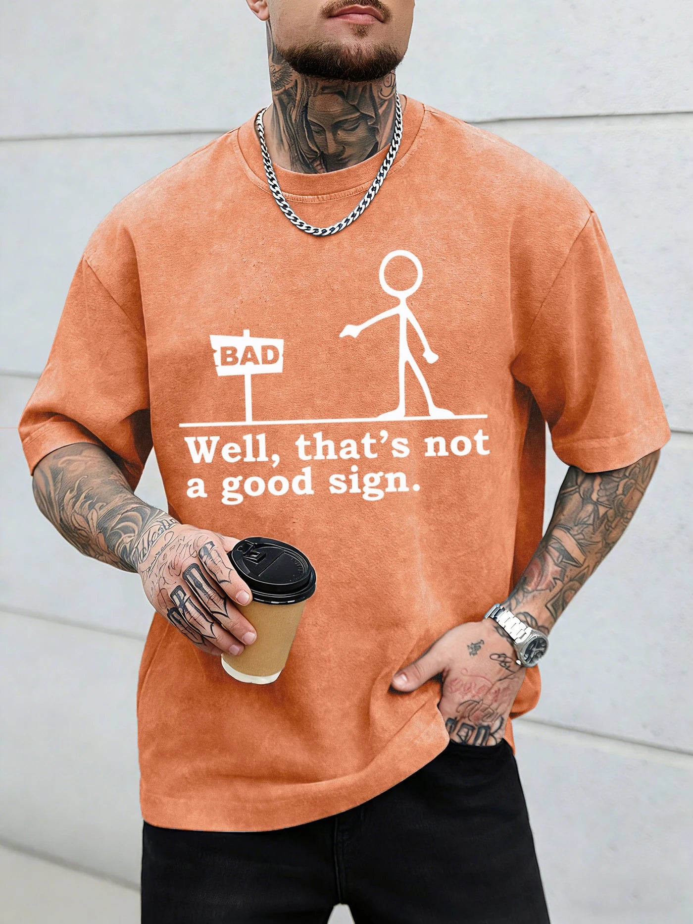 “Not a Good Sign” Vintage Graphic Men Washed Tee Shirt