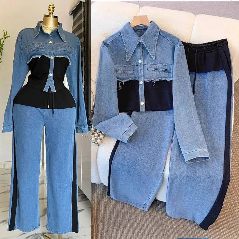 Two Piece Denim Luxe Lounge Set