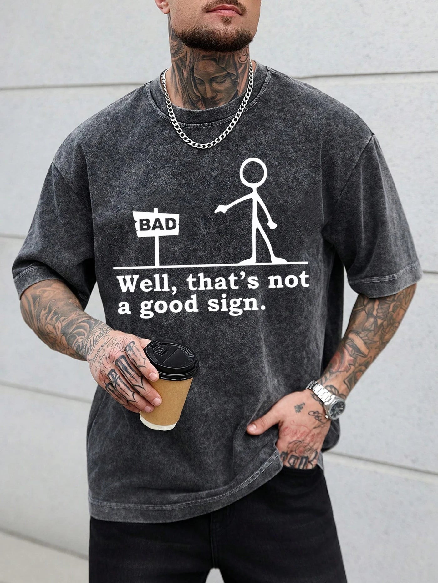 “Not a Good Sign” Vintage Graphic Men Washed Tee Shirt