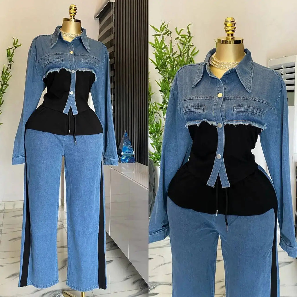 Two Piece Denim Luxe Lounge Set