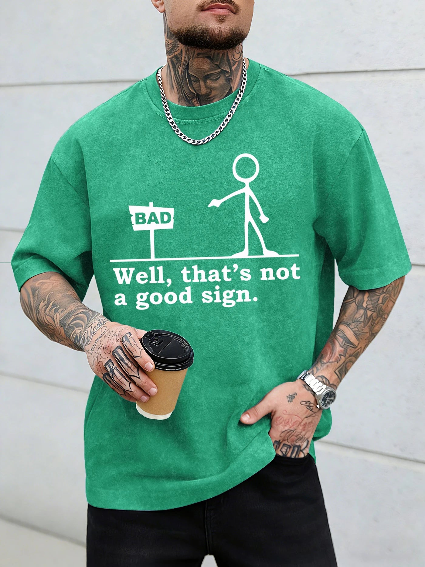 “Not a Good Sign” Vintage Graphic Men Washed Tee Shirt