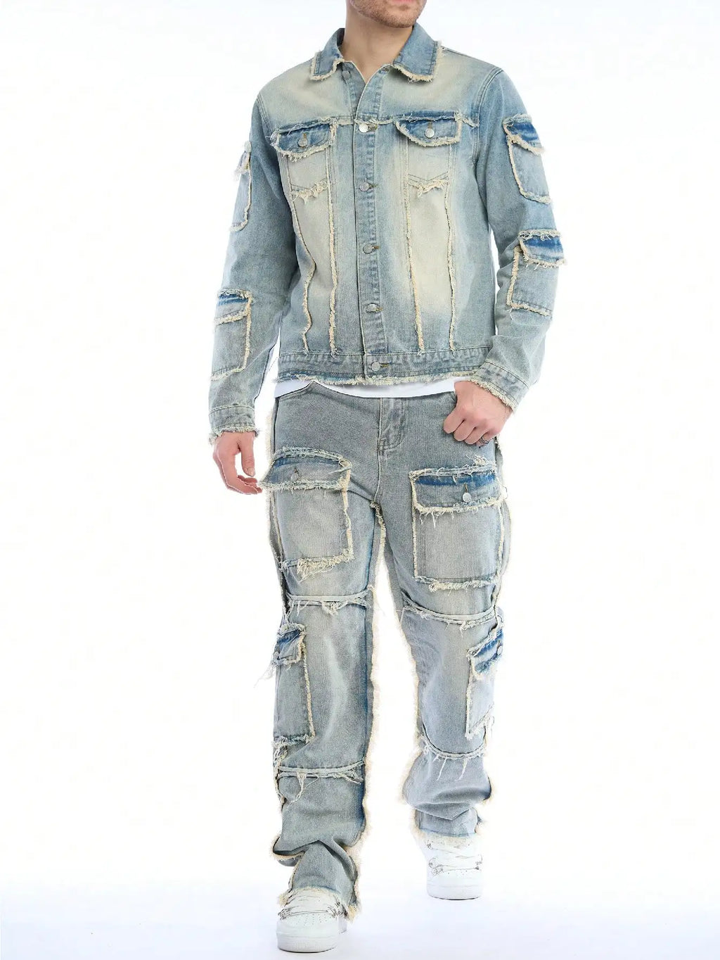 Men's Vanguard Patch Denim Two-Piece Set (Jeans + Denim Jacket)