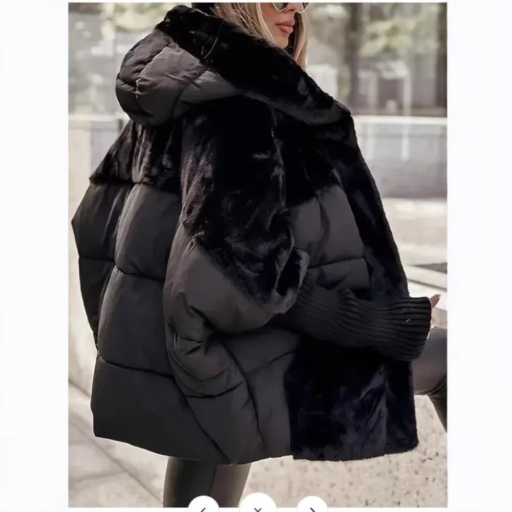 Women Hooded Long Sleeve Luxe Fur-Trim Puffer Jacket