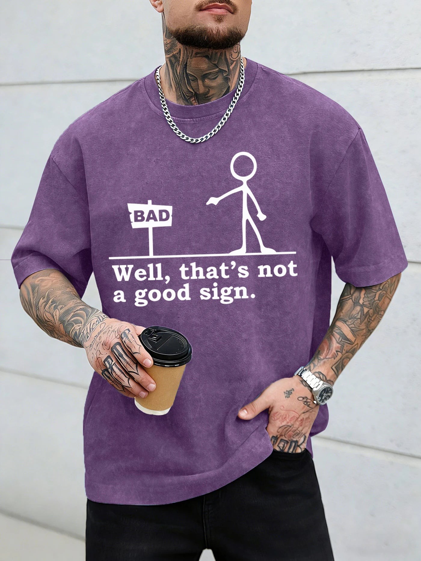 “Not a Good Sign” Vintage Graphic Men Washed Tee Shirt