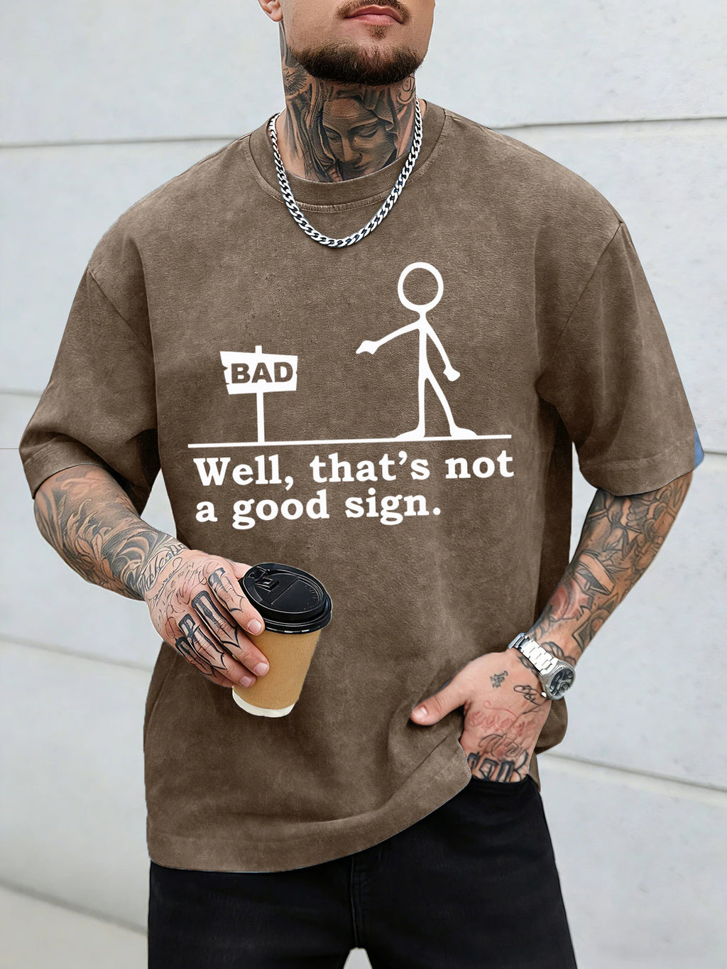 “Not a Good Sign” Vintage Graphic Men Washed Tee Shirt