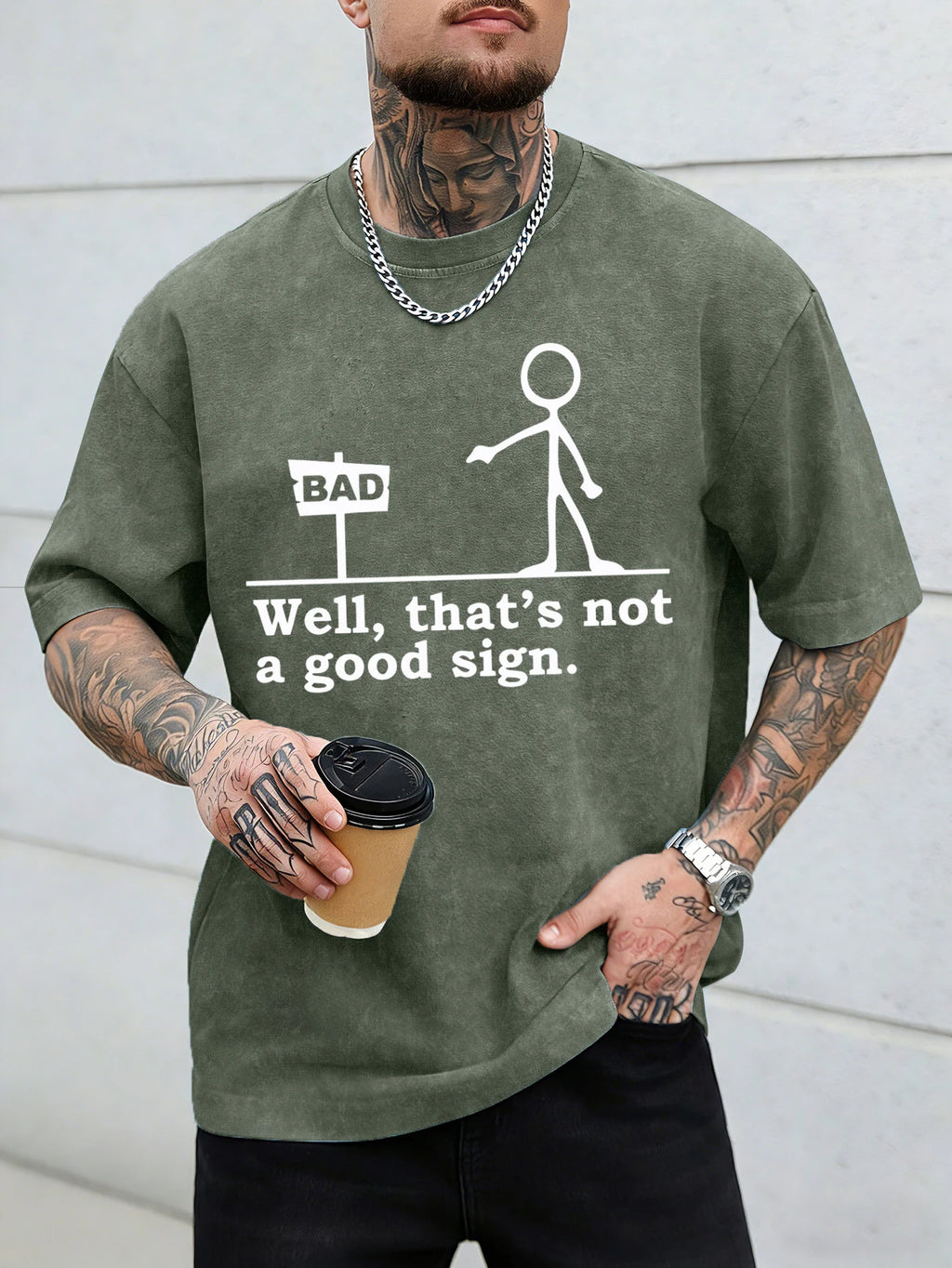 “Not a Good Sign” Vintage Graphic Men Washed Tee Shirt