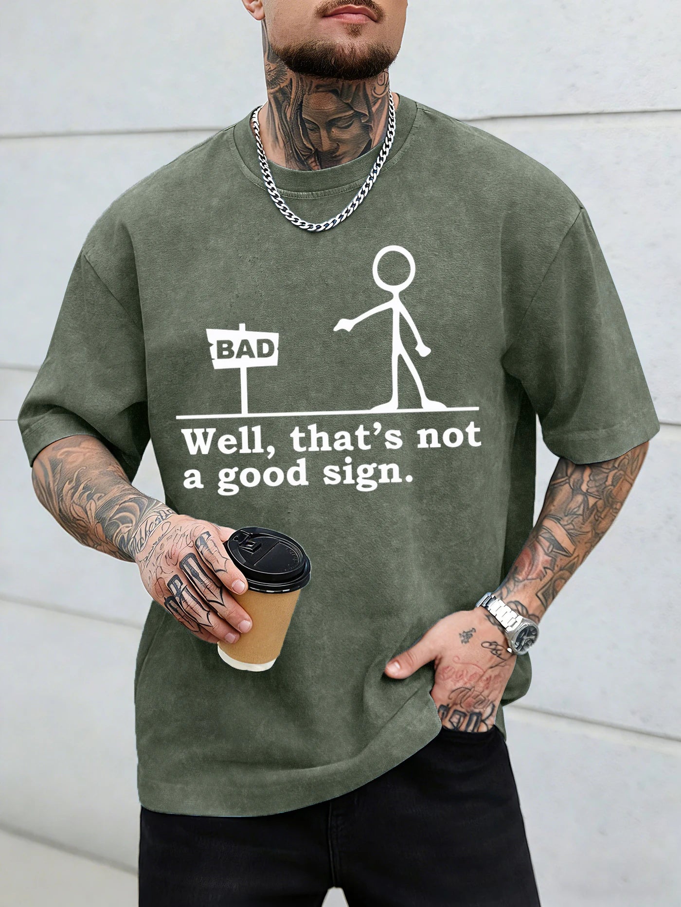 “Not a Good Sign” Vintage Graphic Men Washed Tee Shirt