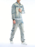 Men's Vanguard Patch Denim Two-Piece Set (Jeans + Denim Jacket)