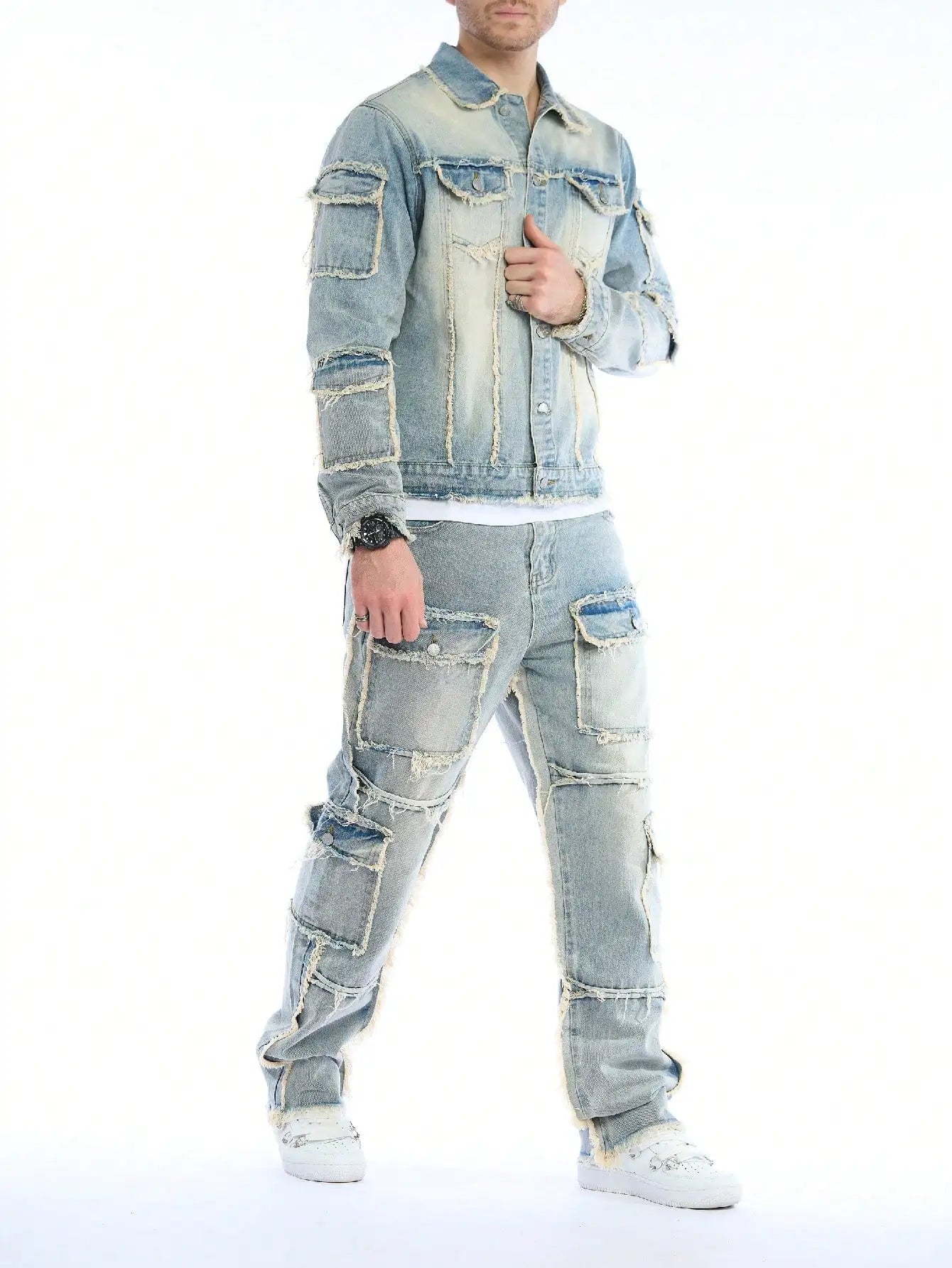 Men's Vanguard Patch Denim Two-Piece Set (Jeans + Denim Jacket)