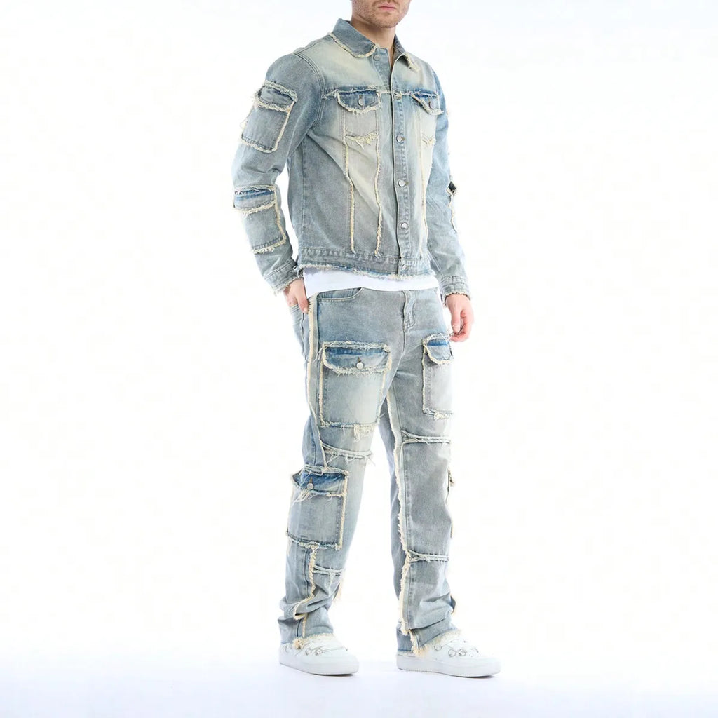 Men's Vanguard Patch Denim Two-Piece Set (Jeans + Denim Jacket)